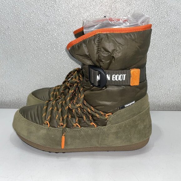 Moon Boot Suede & Nylon Lace-Up Ankle Boots – Men’s 7.5 / Women’s 8.5, Military - Picture 6 of 8